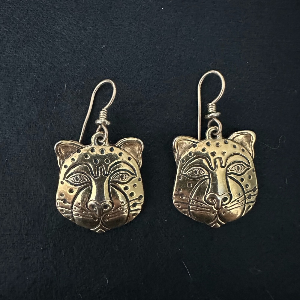 Laurel Burch Gold Leopard Face Earrings